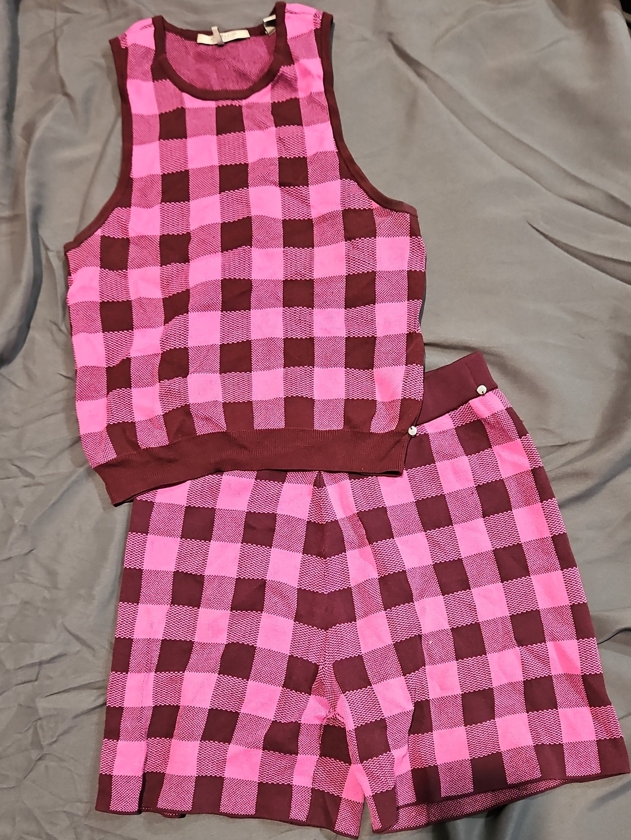 Sz S - Scotch & Soda Pink Magenta Knit Checkered Sleeveless Top And Shorts